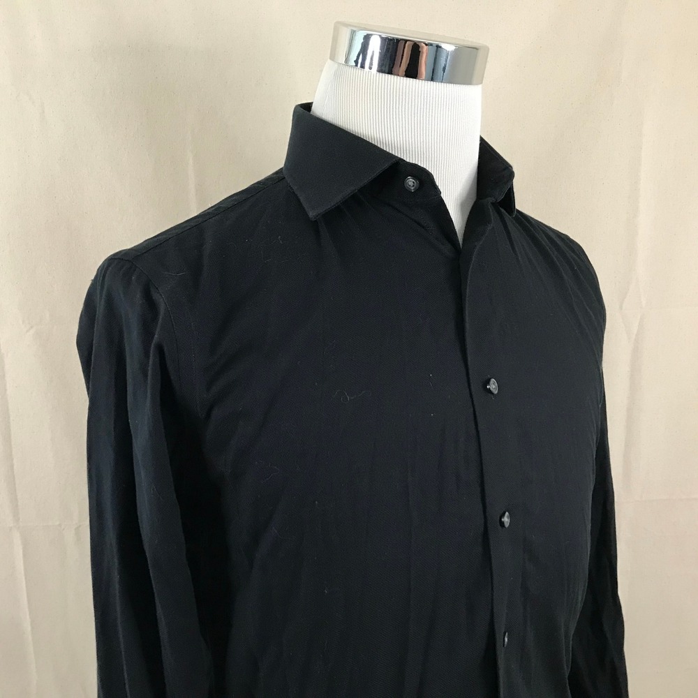 Nordstrom 15 32/33 Trim Fit Dress Shirt All Black Non Iron 100% Cotton Mens
